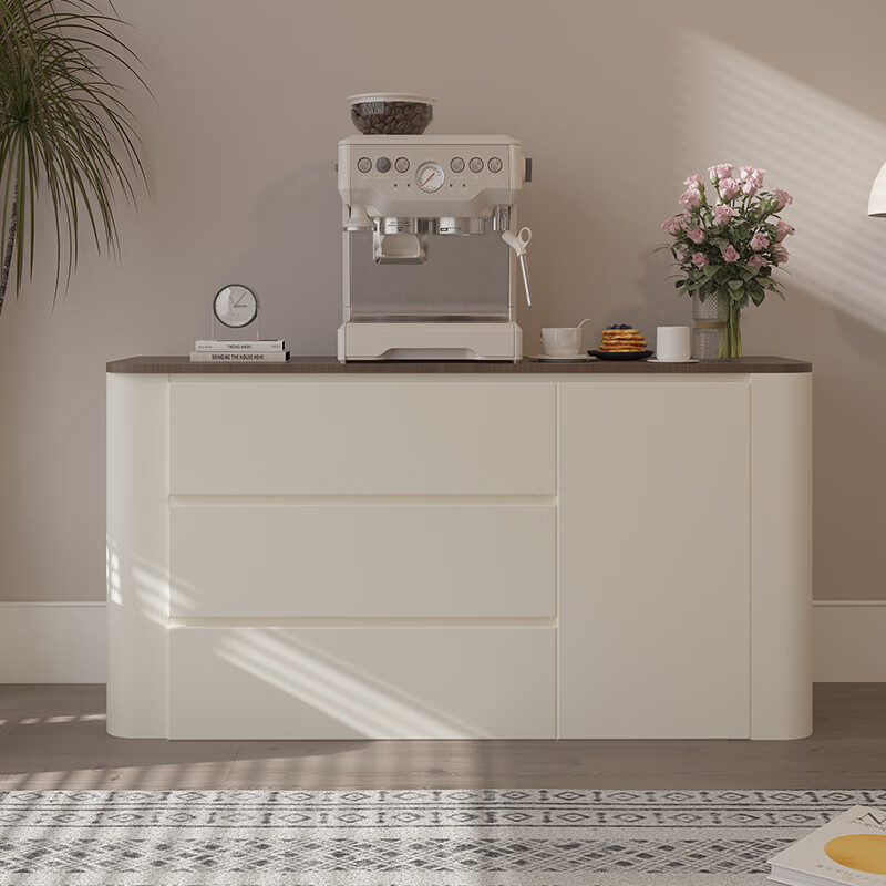 He Jiagong's new arc sideboard low cabinet wall-mounted all-in-one multifunctional storage cabinet wine cabinet ENF grade cabinet (4) ENF grade right-angle style 160cm long milk white + Snow