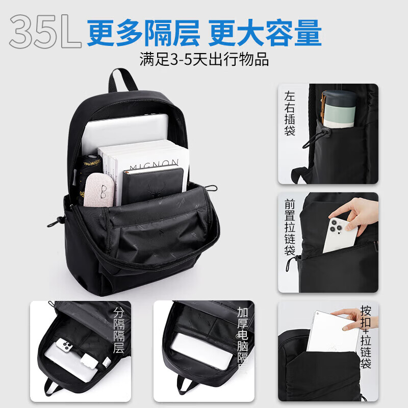 Backpack men's large-capacity backpack business trip commuter computer bag lightweight waterproof travel bag college student bag