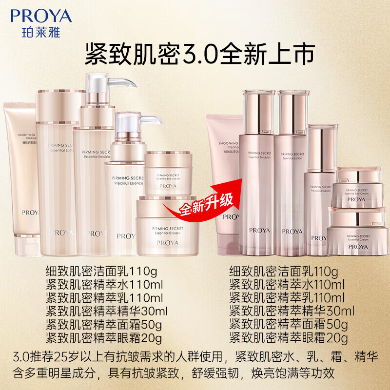 PROYA gift box set, firming and dense water emulsion set, facial cleanser, essence, lotion, eye cream, anti-wrinkle, hydrating and moisturizing skin care products, four-piece set, water + emulsion + cream + essence