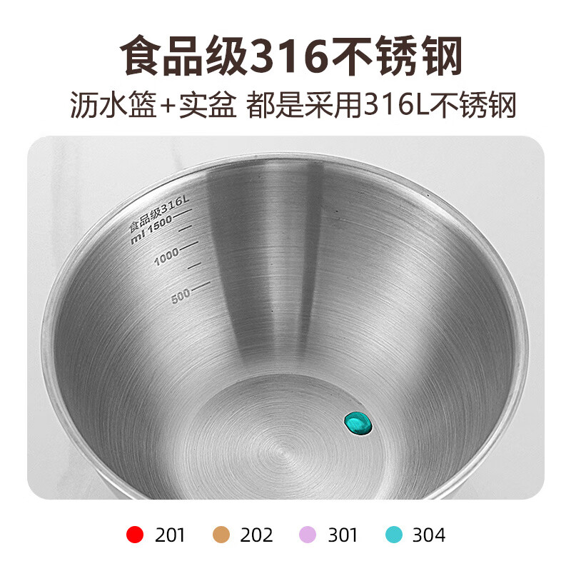 Jingxi German Quality Drain Basket 316 Stainless Steel Washing Basin Rice Washing Sieve Rice Basin Kitchen Washing Fruit Drain Basin Food Grade-316 Steel 22CM Draining Basket