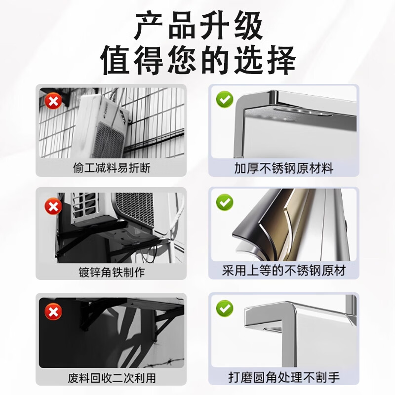 Mei Kung Fu air conditioner bracket thickened stainless steel air conditioner outdoor unit bracket air conditioner hanger reinforced air conditioner outdoor shelf suitable for Midea Gree Haier Oaks and other 1-1.5P air conditioner bracket 1-1.5P upgraded thickened stainless steel