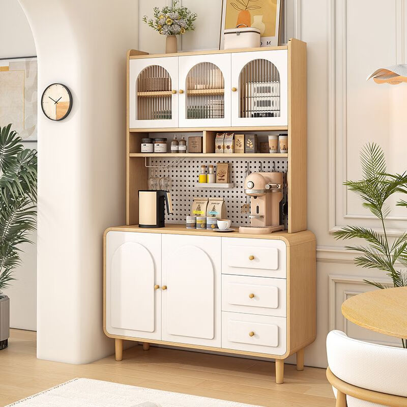 Log cream style sideboard against the wall integrated storage cabinet kitchen guest dining room multi-functional storage storage cabinet wine cabinet 60*40*190 milk white/embossed door delivered to the home