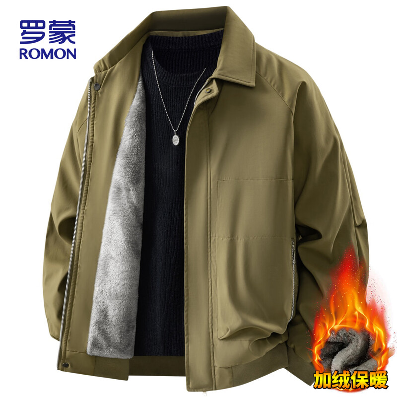 ROMON jacket men's autumn and winter trendy workwear casual lapel executive velvet jacket men's dad wear 03JR black XL