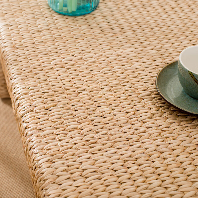 Jingmu Huanian simple solid wood straw woven rattan tatami coffee table bay window table tea ceremony low table rectangular small table balcony floor table extra large coffee table (120 cm) fully assembled