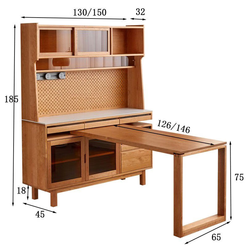Jie Yu Mao solid wood sideboard rotating built-in sliding dining table integrated cabinet cherry wood wine cabinet living room wall storage cabinet living room 130 cherry wood table