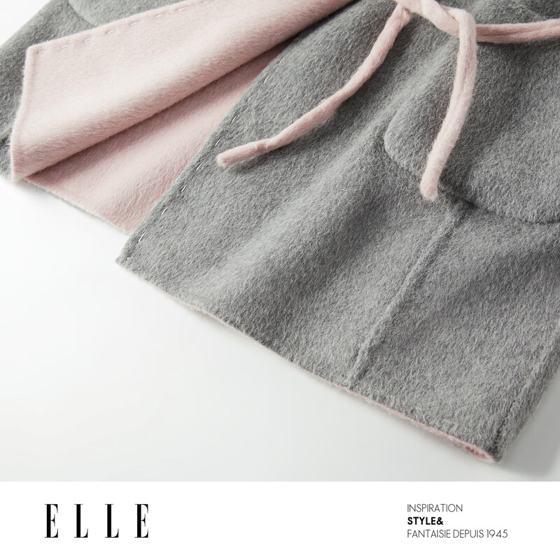 ELLE Zhu Xudan's same style French sheep wool woolen coat for women 2025 winter new double-sided woolen coat gray pink M