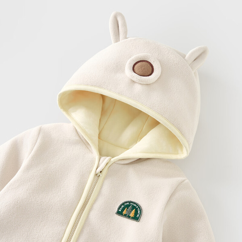Tongtai (TONGTAI) baby jumpsuit, winter quilted boy baby clothes, children's casual outing hooded sweater, thin cotton romper, cheese white 90cm