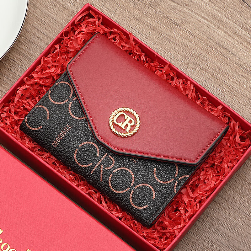 Crocodile shirt New Year's gift fashionable contrasting color wallet short style women's presbyopia lightweight and compact three-fold ticket holder card bag
