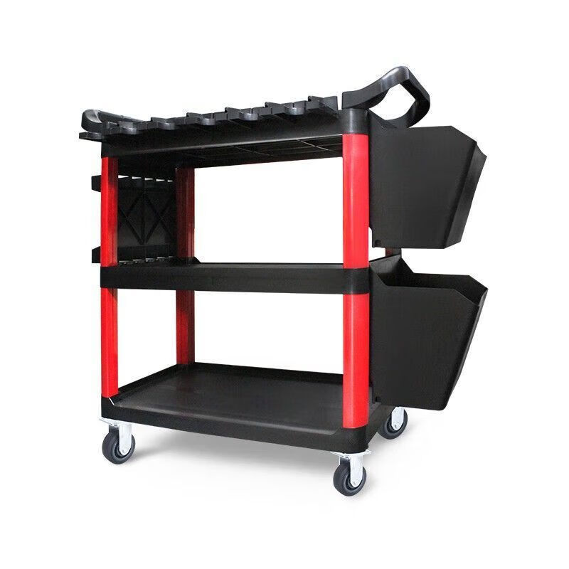 Qiaobo Lai Car Wash Shop Car Beauty Tool Trolley Special Multifunctional Plastic Three-Layer Mobile Storage Trolley Rack - (Factory Direct Delivery) Tool Trolley with Double Buckets (Flat)