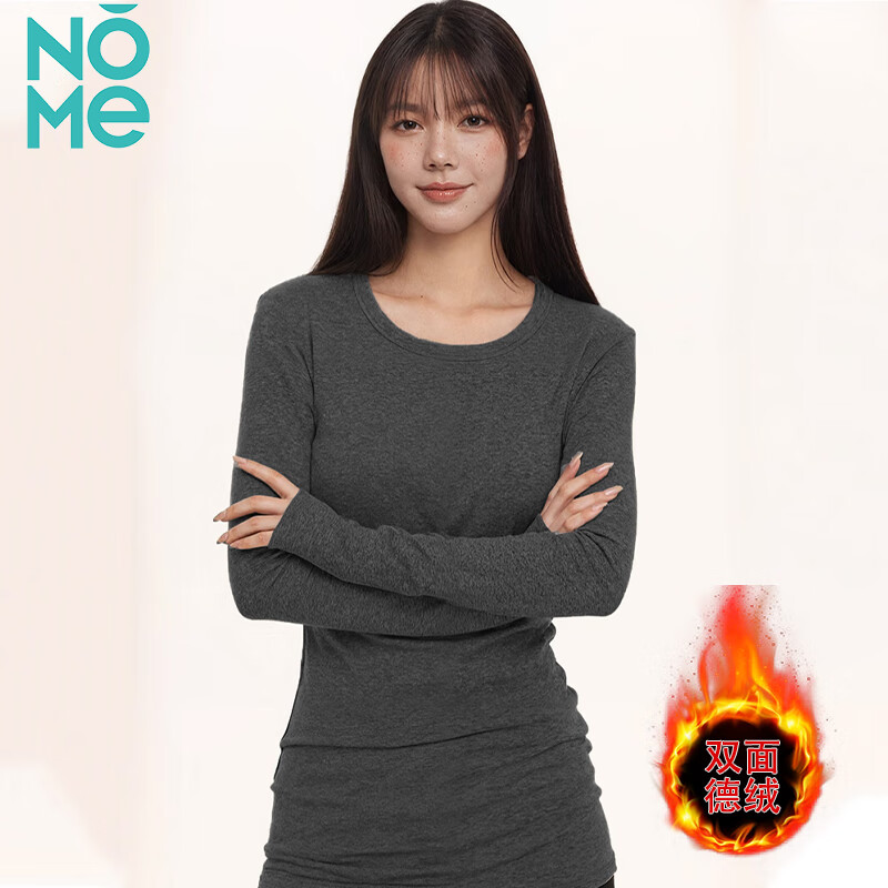 NOME German velvet long-sleeved T-shirt women's autumn and winter round neck warm inner fit slim waist mid-length bottoming shirt top smoke gray XL