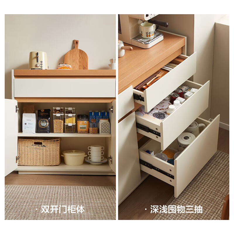 Quanyou Home Furnishing Log Cream Style Sideboard Home Storage Storage Cabinet Operating Desk Cabinet One-In-One Cabinet Cream White + Log Color Sideboard