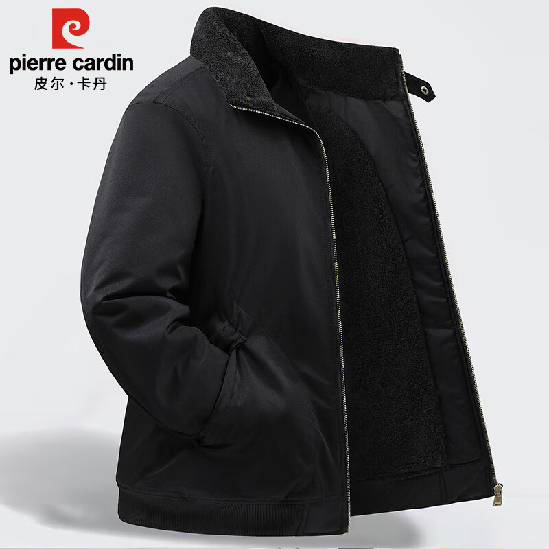 Pierre Cardin Austrian fleece jacket men's autumn and winter plus velvet warm and cold-proof clothes retro work jacket men's khaki 2XL