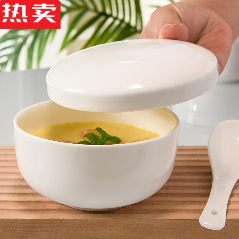 MZXM Japan imported quality small steamed egg bowl bird's nest water-proof stew for one person household baby sub-bowl baby steaming bowl pottery baby stew pot capacity 350 ml