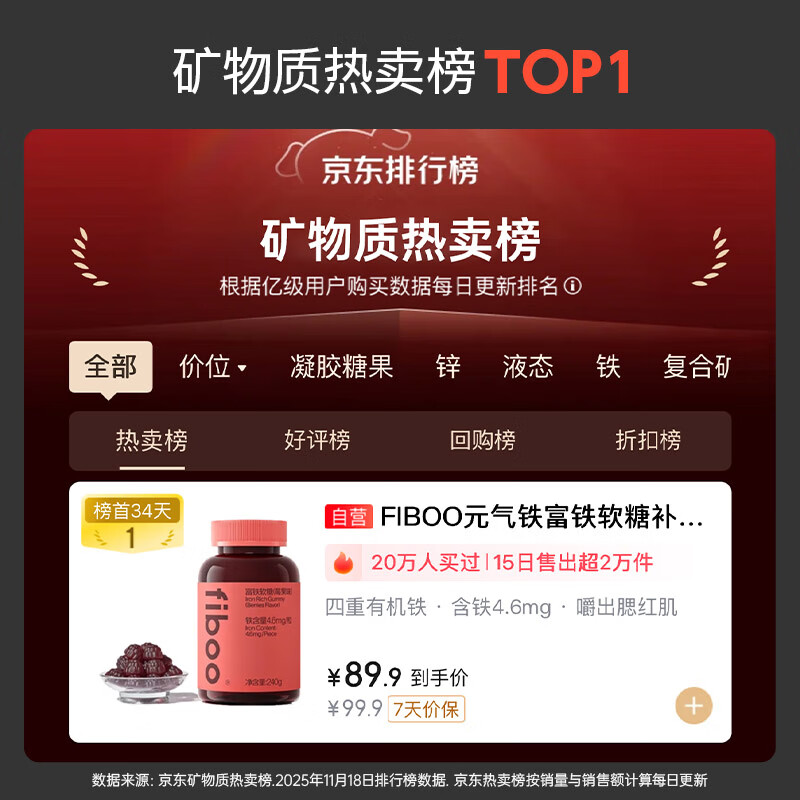 FIBOO She Lianqi Iron Rich Iron Gummies Supplements Pregnant Women Heme Iron Gummies Dosage Form Berry Flavor 60 Capsules