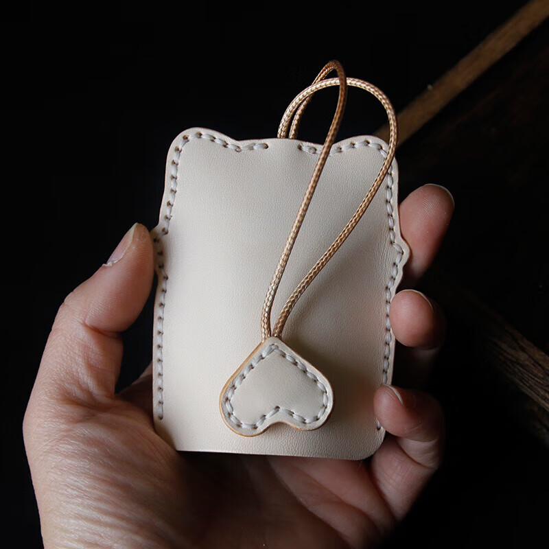 Handmade cowhide key bag pull-out genuine leather key cover cute KT cat key pendant key bag for women burgundy