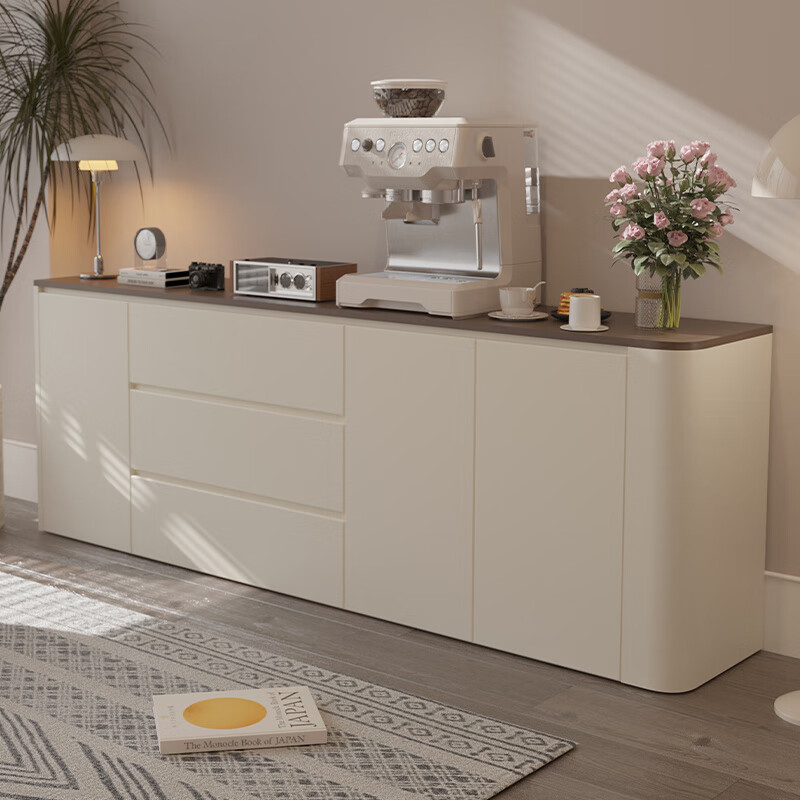 He Jiagong's new arc sideboard low cabinet wall-mounted all-in-one multifunctional storage cabinet wine cabinet ENF grade cabinet (4) ENF grade right-angle style 160cm long milk white + Snow