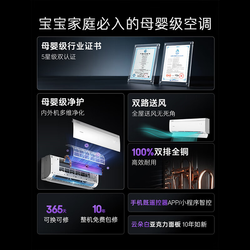 Casarte Air Conditioner Languang Xingyue Edition 1.5 HP New Level Energy Efficiency Frequency Converter Maternal and Infant Level Bedroom Hang-up Comfort Wind Full Copper Pipe National Subsidy CAS3530FCC(81)U1