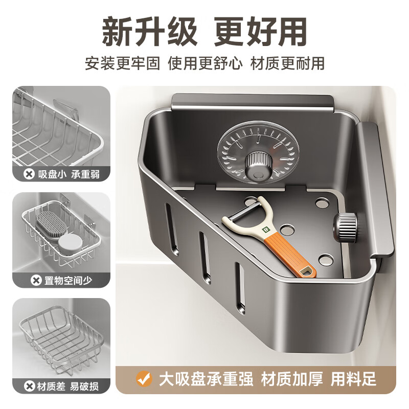Four Seasons Muge (MICOE) suction cup sink drain rack kitchen sink built-in rack wall-mounted rag sponge drain storage rack gun gray sink triangle basket - 1