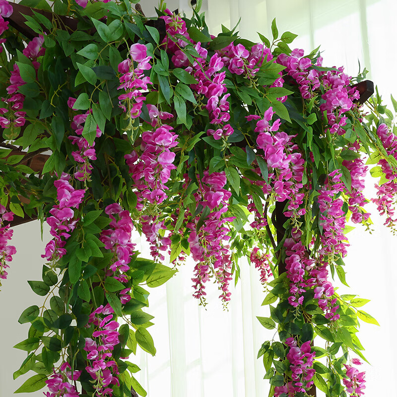 Simulated wisteria flower ceiling decoration vine flower string air conditioning pipe blocking plant artificial flower plastic flower rattan wisteria flower purple 1.8m1