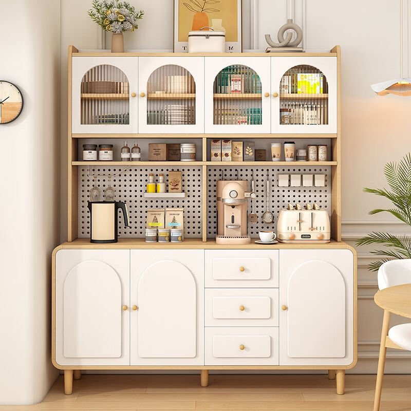 Log cream style sideboard against the wall integrated storage cabinet kitchen guest dining room multi-functional storage storage cabinet wine cabinet 60*40*190 milk white/embossed door delivered to the home