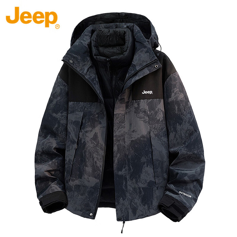 JEEP Jeep down jacket for men and women, winter three-in-one assault jacket, warm clothes for men and women, snow mountain 3XL