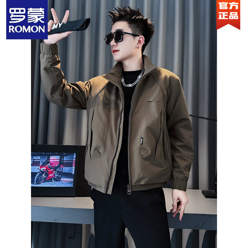 ROMON autumn and winter thickened jacket men's warm and cotton-padded jacket 2025 new high-end popular casual jacket coffee color upgraded cotton M recommended 90~110 catties