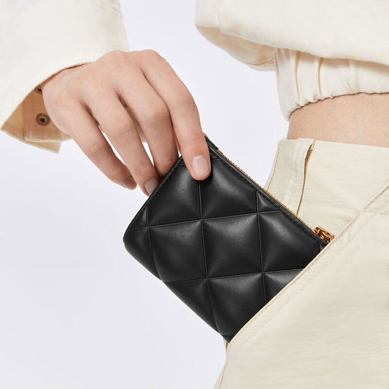 CHARLESKEITH card bag CK6507705242 autumn and winter classic rhombus multi-card slot short coin purse Black black