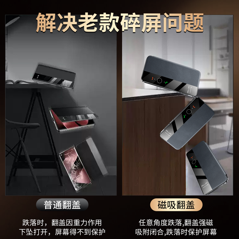 TWICEVERSE is suitable for Huawei Mate80/80Pro mobile phone case, genuine leather clamshell, smart window, sleep, flip-free answering, business protective case for men and women