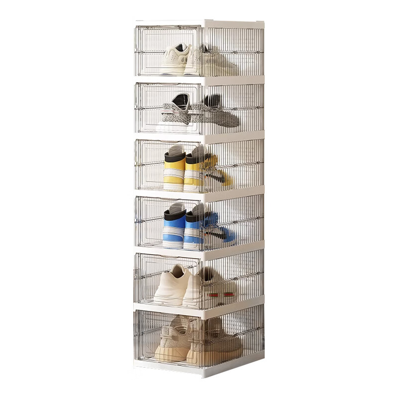 Knock-in-one shoe box household multi-layer foldable magnetic shoe cabinet dust-proof and installation-free transparent shoe storage cabinet storage box