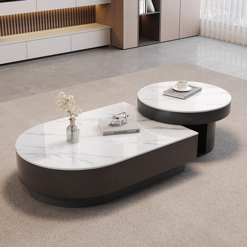 Orange is also a modern and simple slate combination coffee table combination for home living room Italian light luxury and high-end semi-circle retractable coffee table table