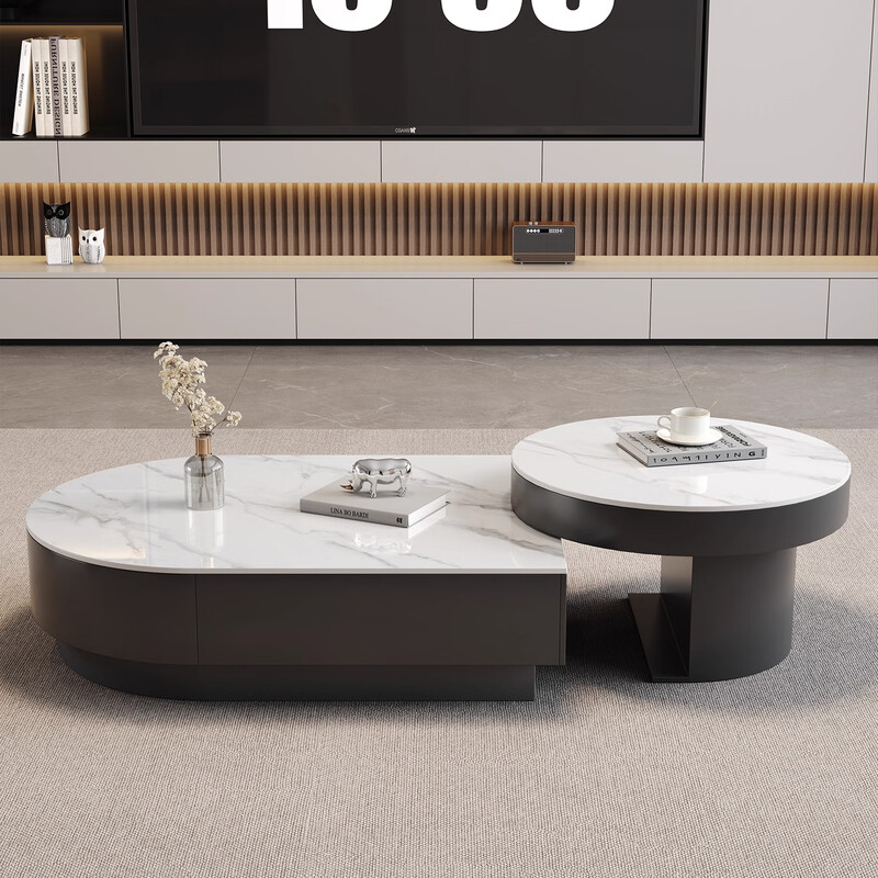 Orange is also a modern and simple slate combination coffee table combination for home living room Italian light luxury and high-end semi-circle retractable coffee table table