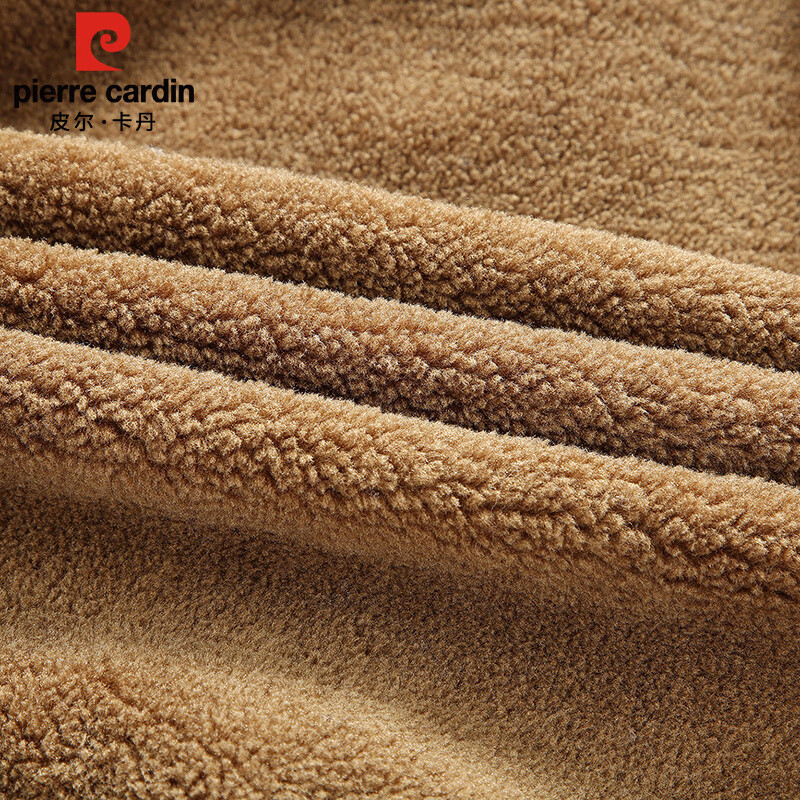 Pierre Cardin Austrian fleece jacket men's autumn and winter plus velvet warm and cold-proof clothes retro work jacket men's khaki 2XL