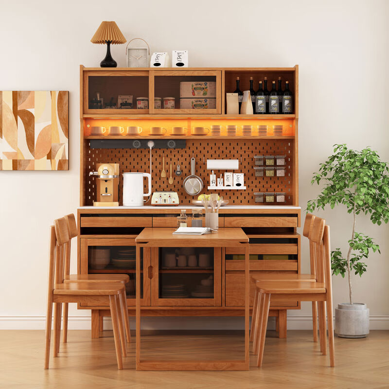 Jie Yu Mao solid wood sideboard rotating built-in sliding dining table integrated cabinet cherry wood wine cabinet living room wall storage cabinet living room 130 cherry wood table