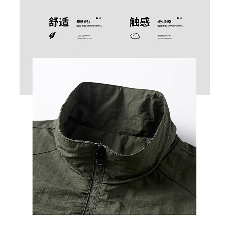 JEEP SPIRIT Jeep Jacket Spring and Autumn Men's Stand Collar Thin Versatile Casual Breathable Workwear Top Jacket Khaki XL