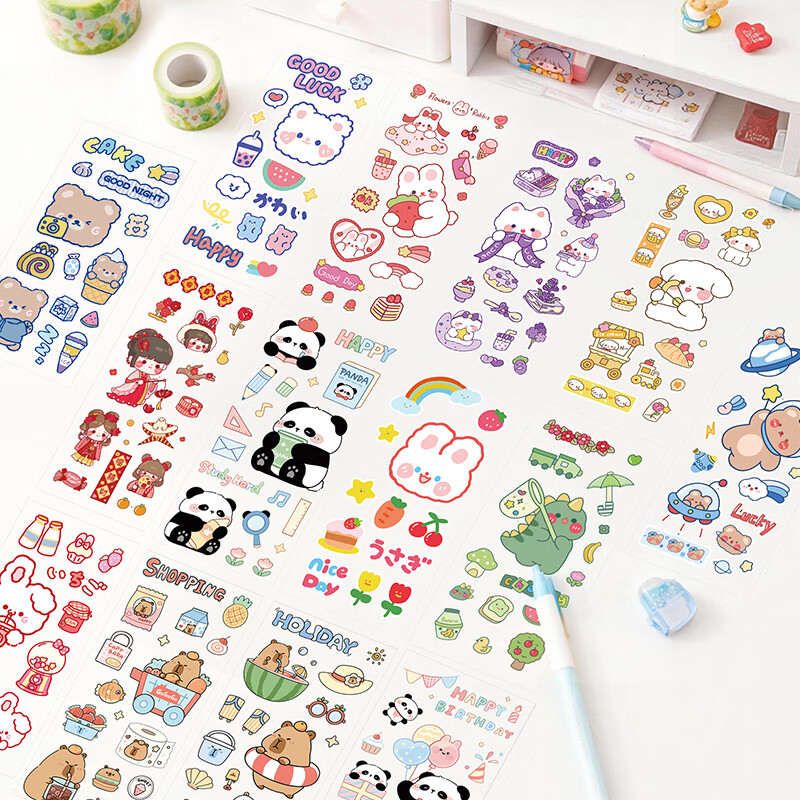 Deyin stickers, children's handbook stickers, decorative small patterns, girls' primary school students' gifts, cartoon stickers, cute stickers, handbook materials, 14 sheets 9355