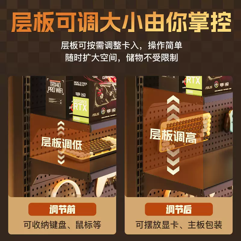 Yusenyi vertical perforated board storage rack floor-standing e-sports room decoration metal storage rack without punching computer desktop modification upgraded and thickened (matte black 147 long 165 high) comes with 4-layer board-6 hole perforated board 147 layers