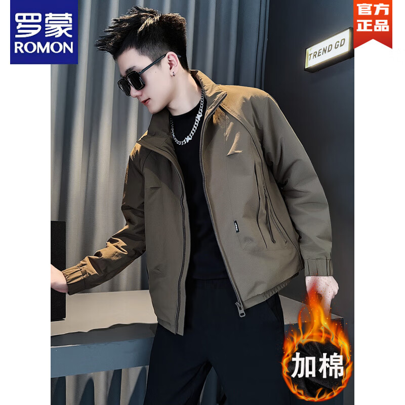 ROMON autumn and winter thickened jacket men's warm and cotton-padded jacket 2025 new high-end popular casual jacket coffee color upgraded cotton M recommended 90~110 catties