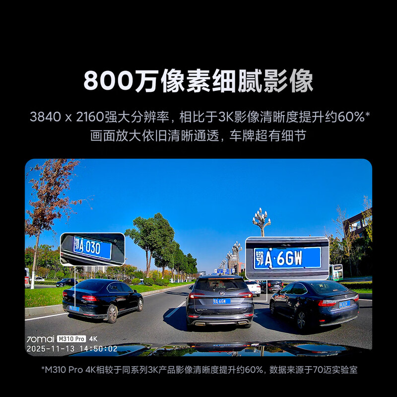 70mai M310Pro driving recorder 4K ultra-clear night vision F1.55 large aperture, front recording and internal recording, 360-degree rotation