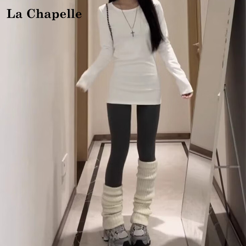 La Chapelle thickened round neck bottoming shirt mid-length T-shirt women's autumn and winter waist slim fit top white M