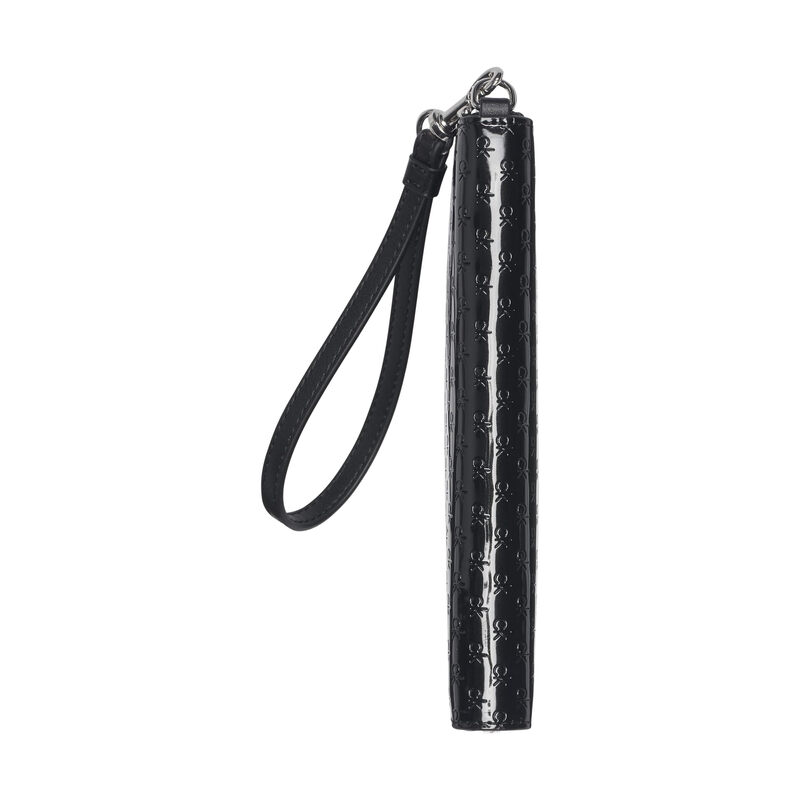 Calvin Klein Key Item Cross Pattern European Zip Wallet with Wrist Strap, Black/Silver Patent Embossed, One Size Black/Silver Patent Embossed One Size