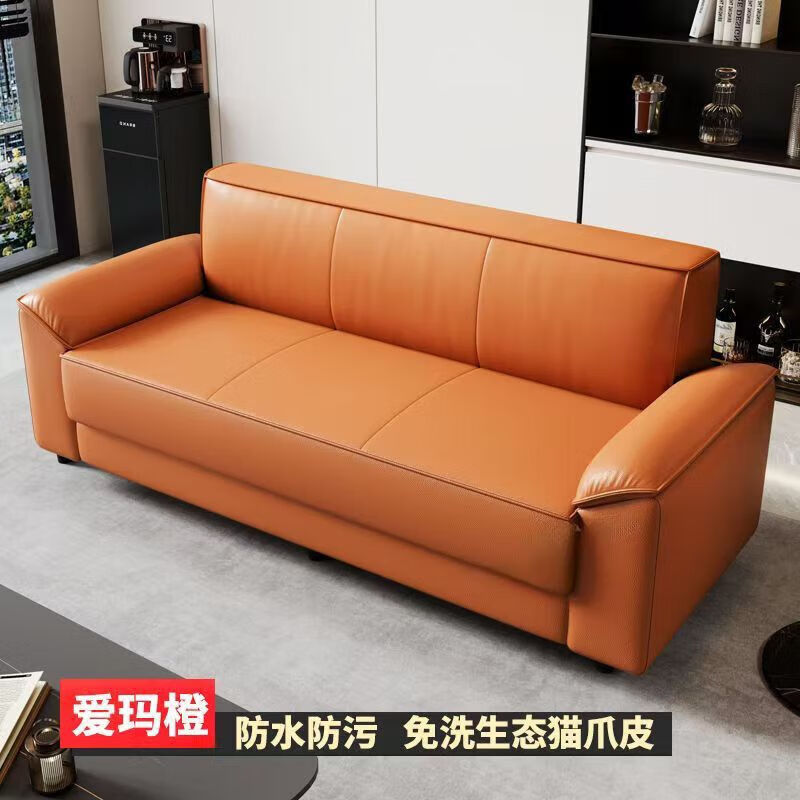 25 Cat Scratch Leather Sofa Living Room Small Apartment Rental Chess and Card Room Office Straight Three-Seater Sofa Light Gray Ecological Simulation Cat Claw Leather Straight Three-Seater 1.9 Meters