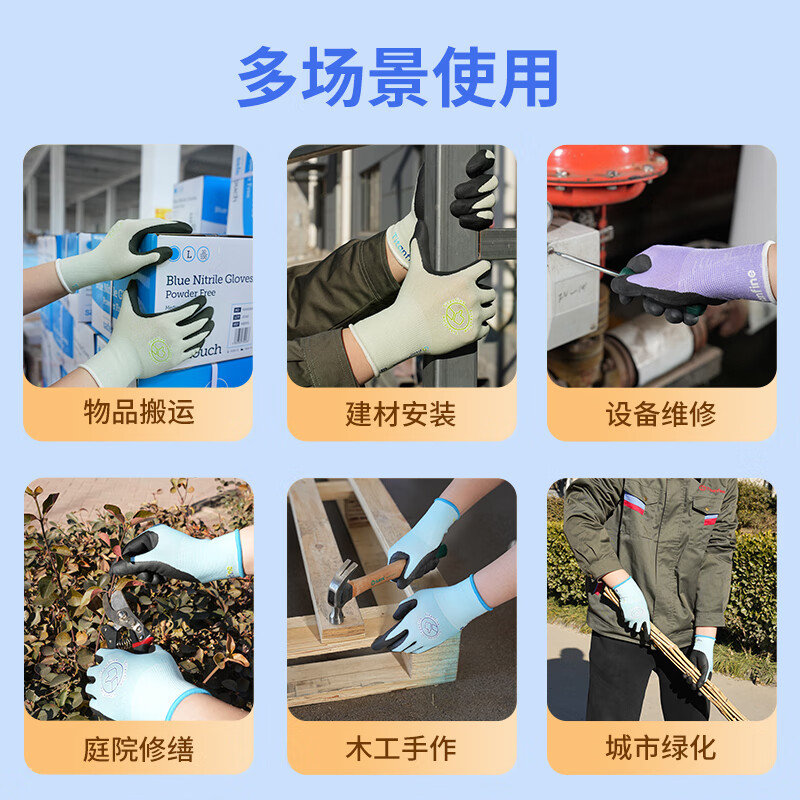 Titanfine nitrile foam dipped coated gloves labor protection wear-resistant industrial gardening housework outdoor work protection lilac 1 pair/bag M size