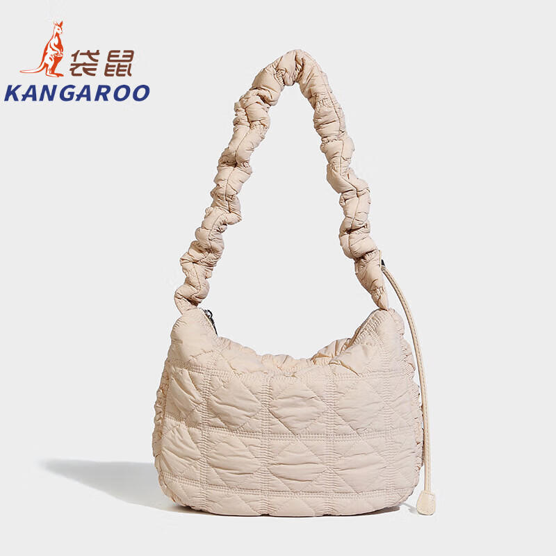 Kangaroo (KANGAROO) new pleated design dumpling bag women's large capacity lightweight shoulder crossbody bag versatile commuting casual niche black
