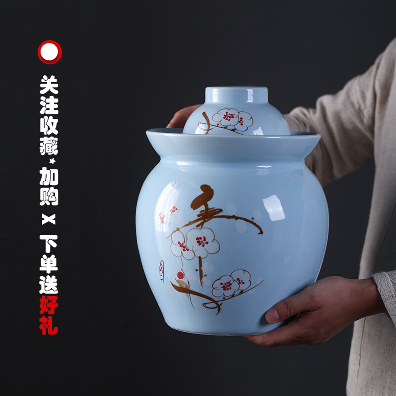 Chengqi kimchi jar ceramic household pickle jar sealed Sichuan kimchi jar Jingdezhen kimchi jar pickle jar 1.2 catties - yellow persimmon (no gifts)