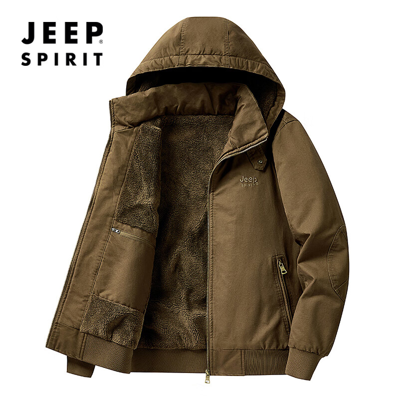 JEEP SPIRIT Jeep Jacket Cotton Jacket Men's Autumn and Winter Jacket Men's Warm Plus Velvet Thickened Cotton Clothes Washed Men's Cotton Jackets