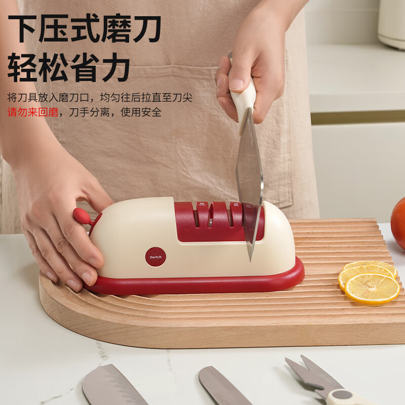 Baijie Electric Knife Sharpener Artifact Household Fully Automatic Vegetable Scissors Sharpening Special Machine Kitchen Multifunctional Grinding Wheel Sharpener Cherry Red - Cordless Electric Knife Sharpener 3 Seconds Speed Sharpening丨C Port Charging