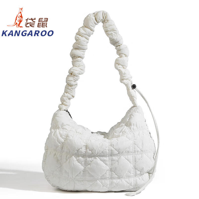Kangaroo (KANGAROO) new pleated design dumpling bag women's large capacity lightweight shoulder crossbody bag versatile commuting casual niche black