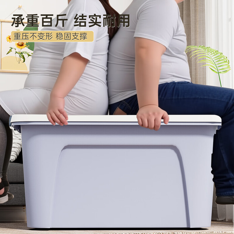 Camellia Plastic Clothing Storage Box Quilt Sorting Box 58L Blue 3 Pack Wheels