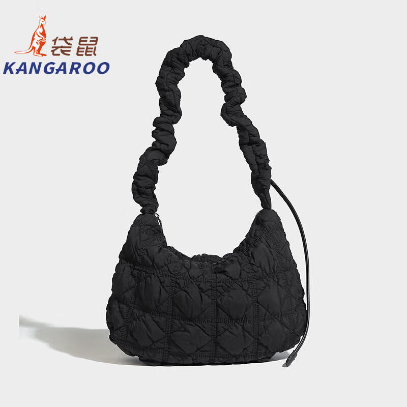 Kangaroo (KANGAROO) new pleated design dumpling bag women's large capacity lightweight shoulder crossbody bag versatile commuting casual niche black