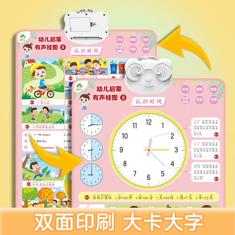 Toddler enlightenment audio wall chart, recognition time, early education toys for children aged 3-6 years old, enlightenment recognition, time reading, picture recognition, click reading audio wall chart, click reading audio book, early education audio book